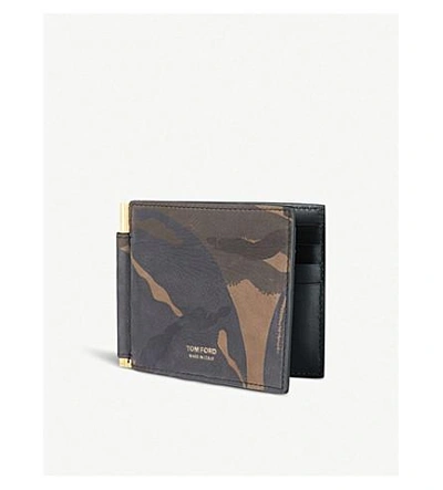 TOM FORD Camouflage-print nubuck leather bifold money clip wallet