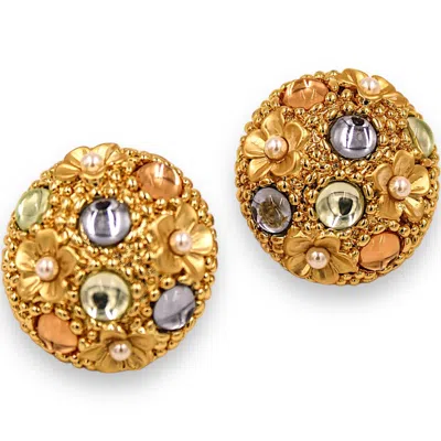 1610ISTANBUL WOMEN'S GOLD FLORAL PEARL EARRINGS
