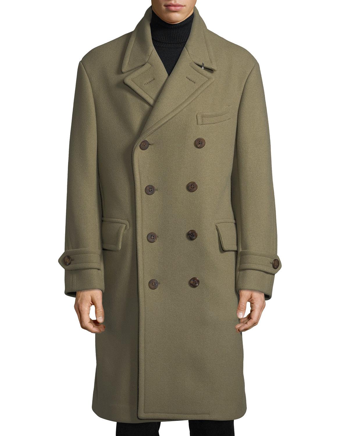 Shop Tom Ford Men's Wool-blend Double-breasted Trench Coat In Dark Green