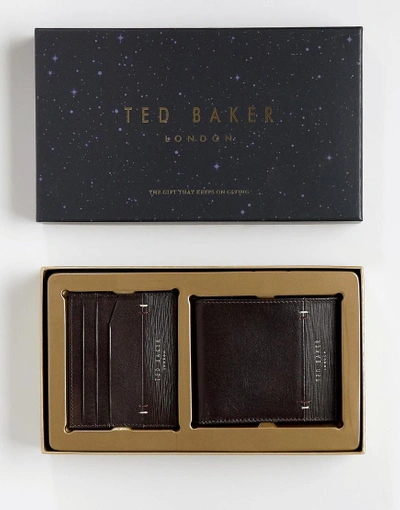 TED BAKER TAGLEE WALLET & CARD HOLDER GIFT SET - BROWN