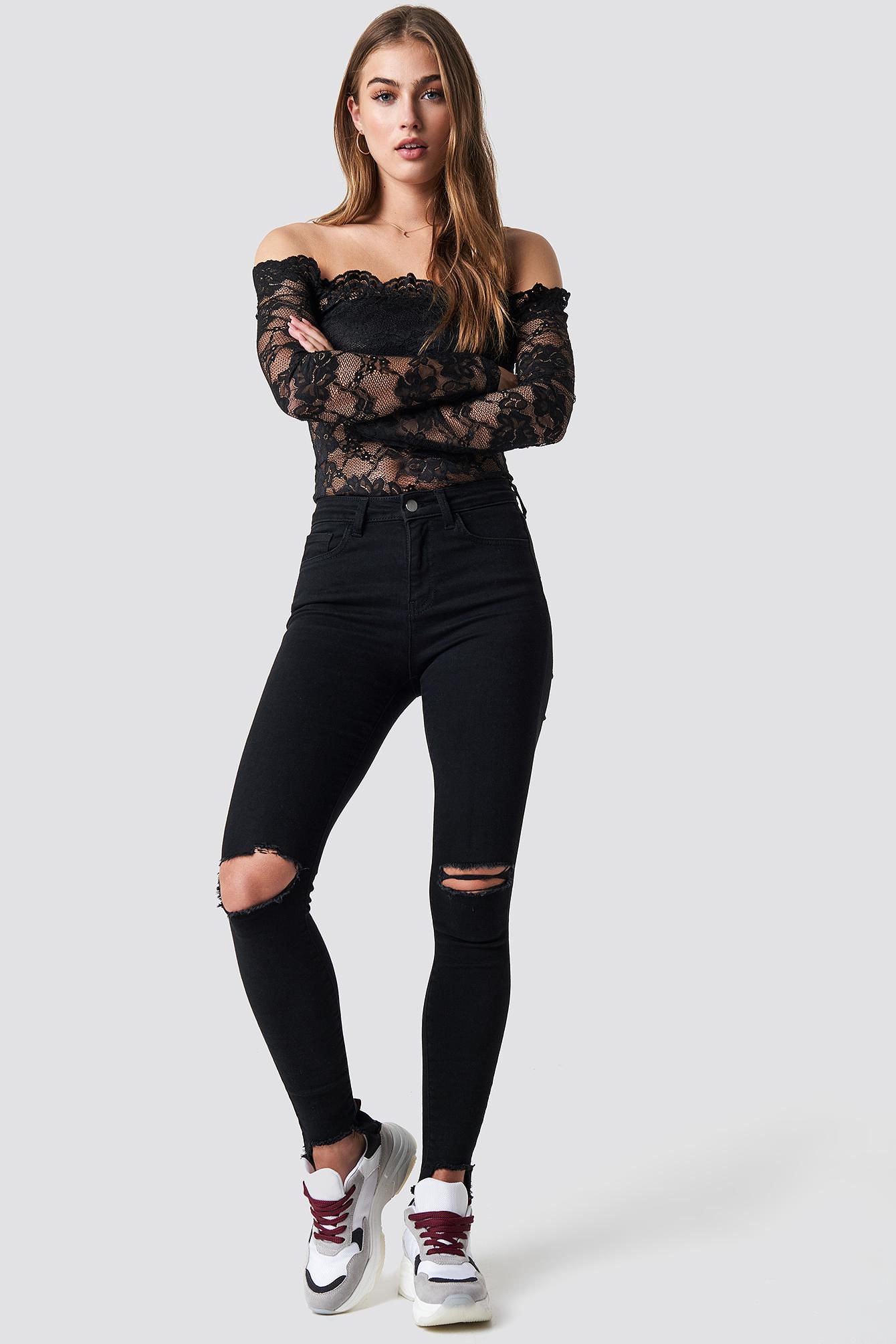 black high waisted ripped jeans with belt loops