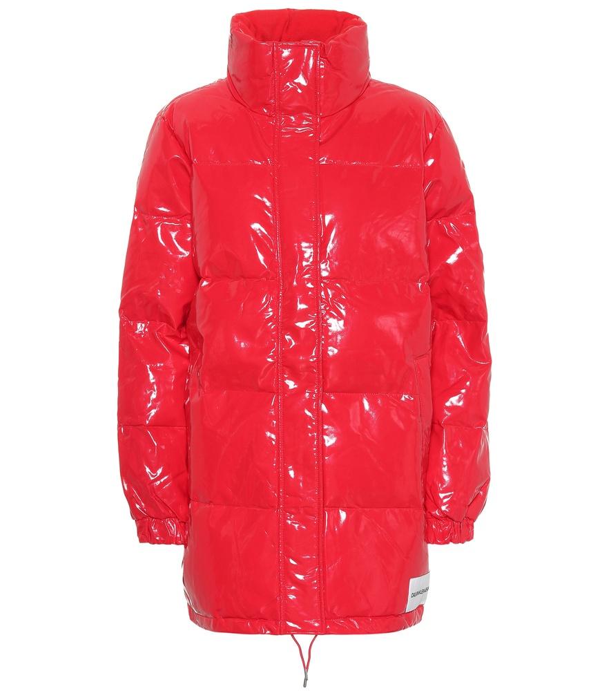 calvin klein red puffer coat