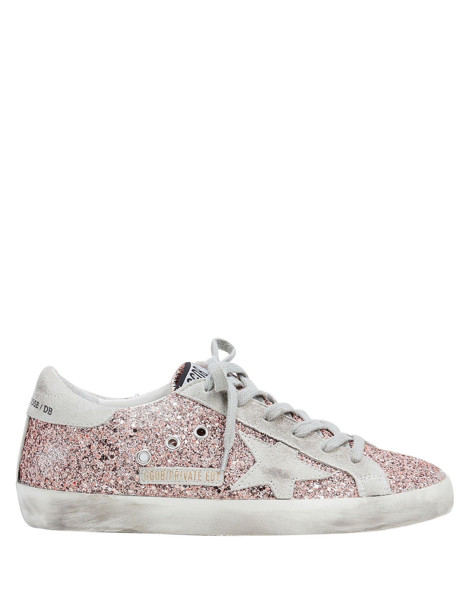 Shop Golden Goose Superstar Rose Gold SUPERSTAR Gold GLITTER LOW TOP SNEAKER