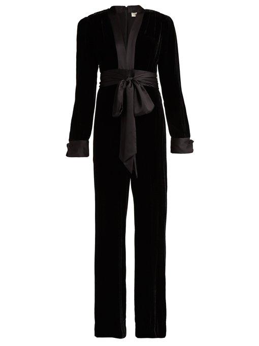 dvf black velvet jumpsuit