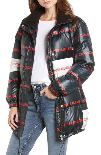 calvin klein jeans multi logo black puffer jacket