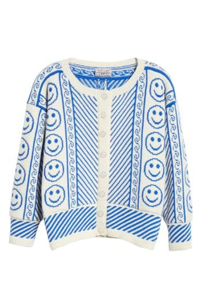 Ashley Williams Hannah Smiley Face Cardigan In Blue