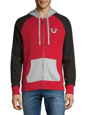 true religion red zip up hoodie