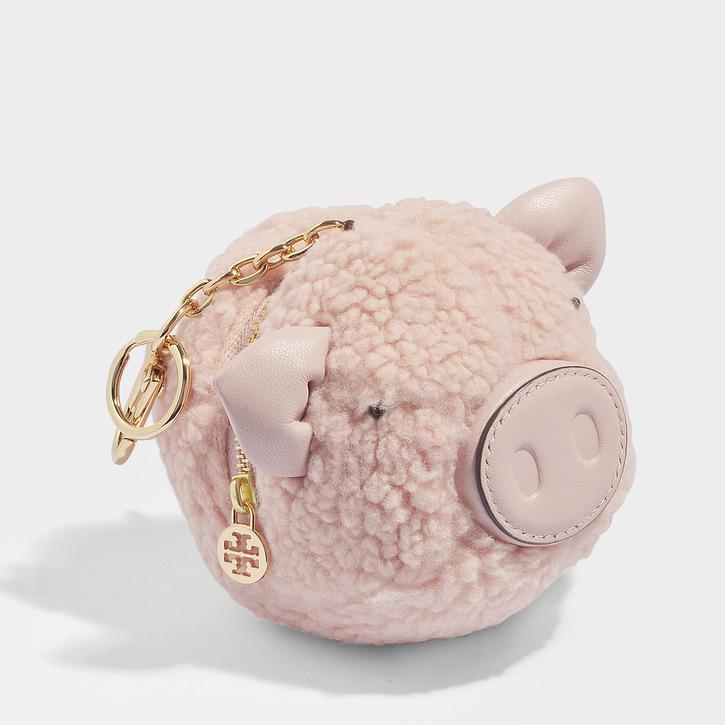 Shop Tory Burch Sherling Pig Pom Pom Key Fob In Pink Calfskin