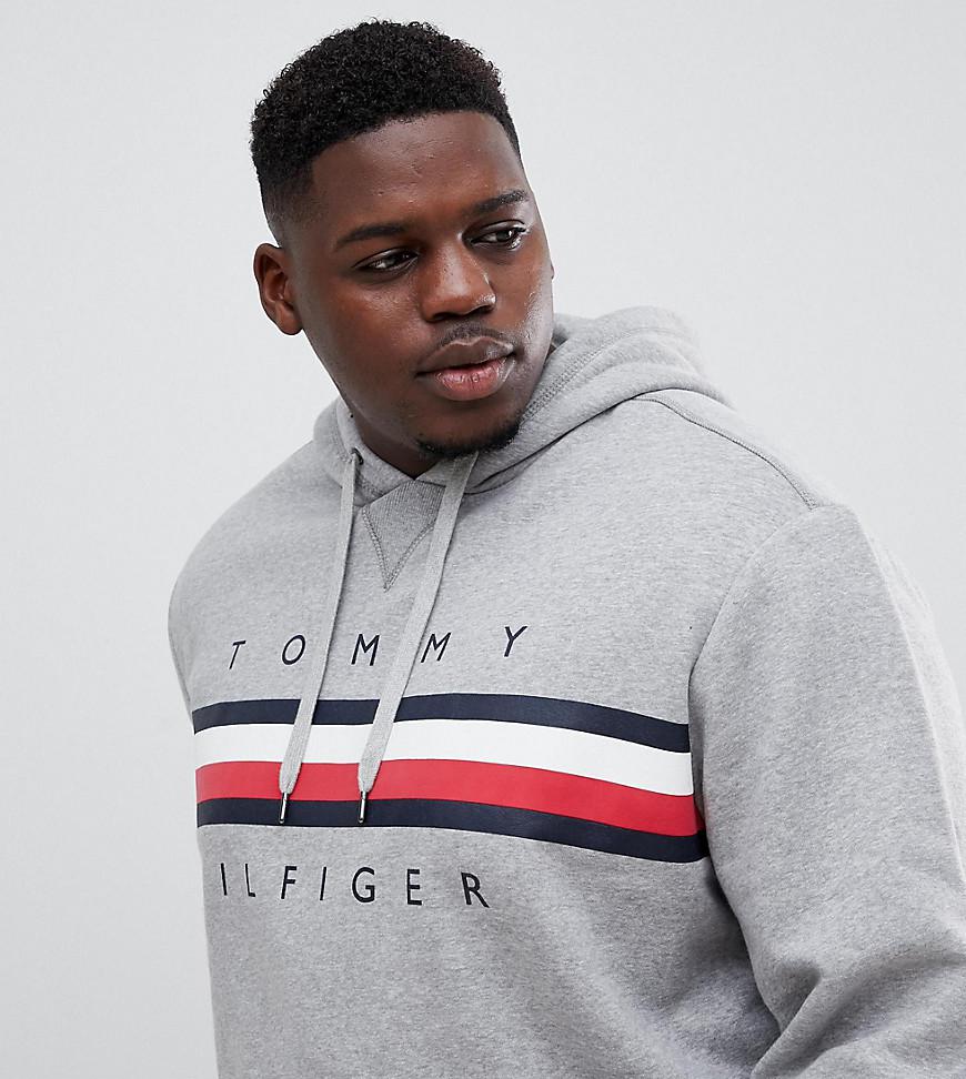 tommy hilfiger icon stripe logo print hoodie in grey marl