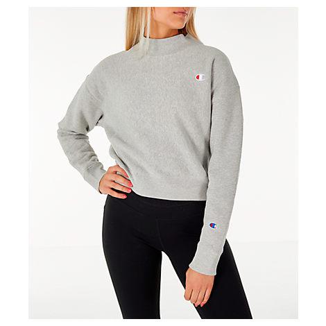 Mock Neck Crop Sweatshirt, Grey