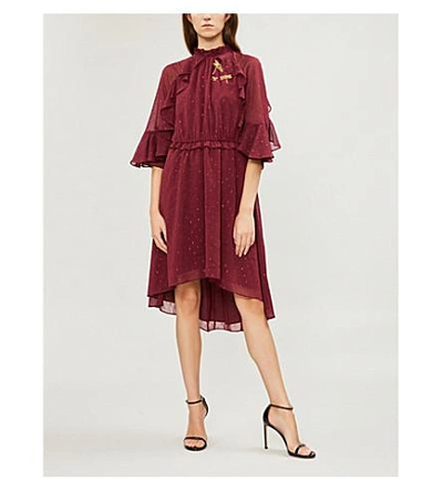 Ted Baker Ammeli Dragonfly Ruffle Midi Dress In Maroon