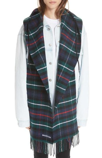BALENCIAGA PLAID WOOL HOODIE SCARF