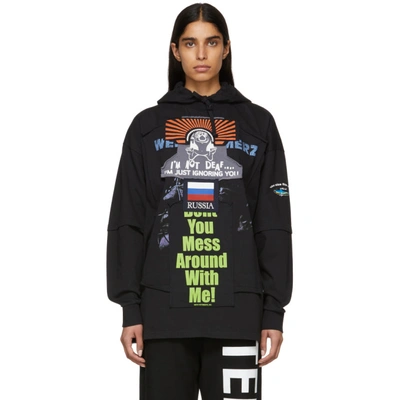 Vetements Black Russia Patchwork Hoodie In Black/russi