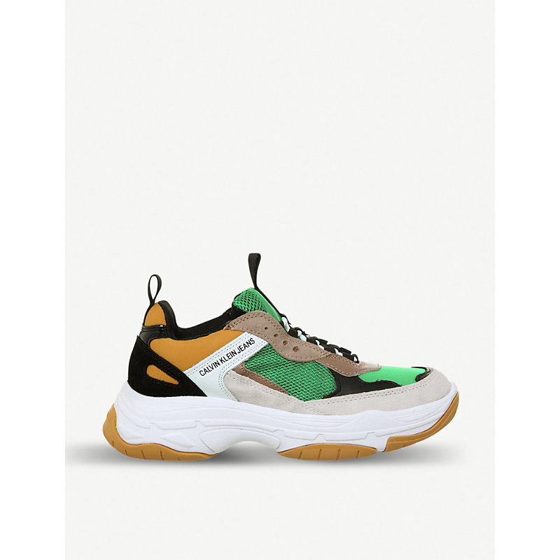 calvin klein maya trainers green yellow white