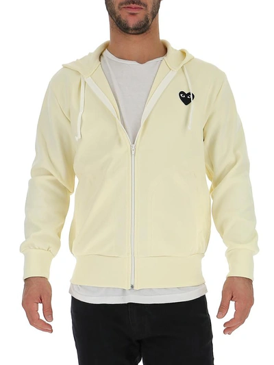 Shop Comme Des Garcons Play Heart Logo Print Hoodie In Yellow