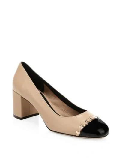 Shop Ferragamo Avella Cap Toe Pumps In Almond