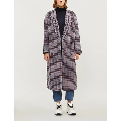 Shop Sandro George Checked Double breasted Coat In Multicolore