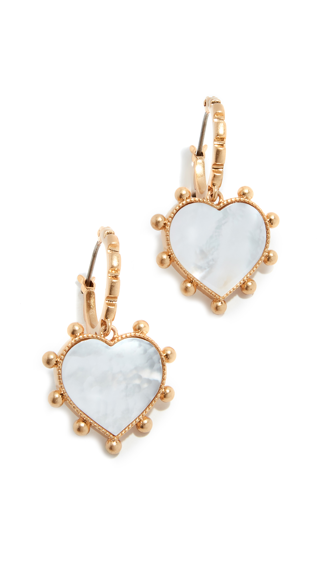 Shop Tory Burch Semi Precious Heart Charm Earrings In Gold/mother Of Pearl