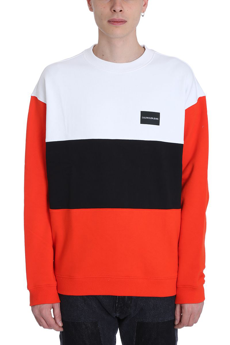 Shop Calvin Klein Color Block White/red/black Cotton Sweatshirt