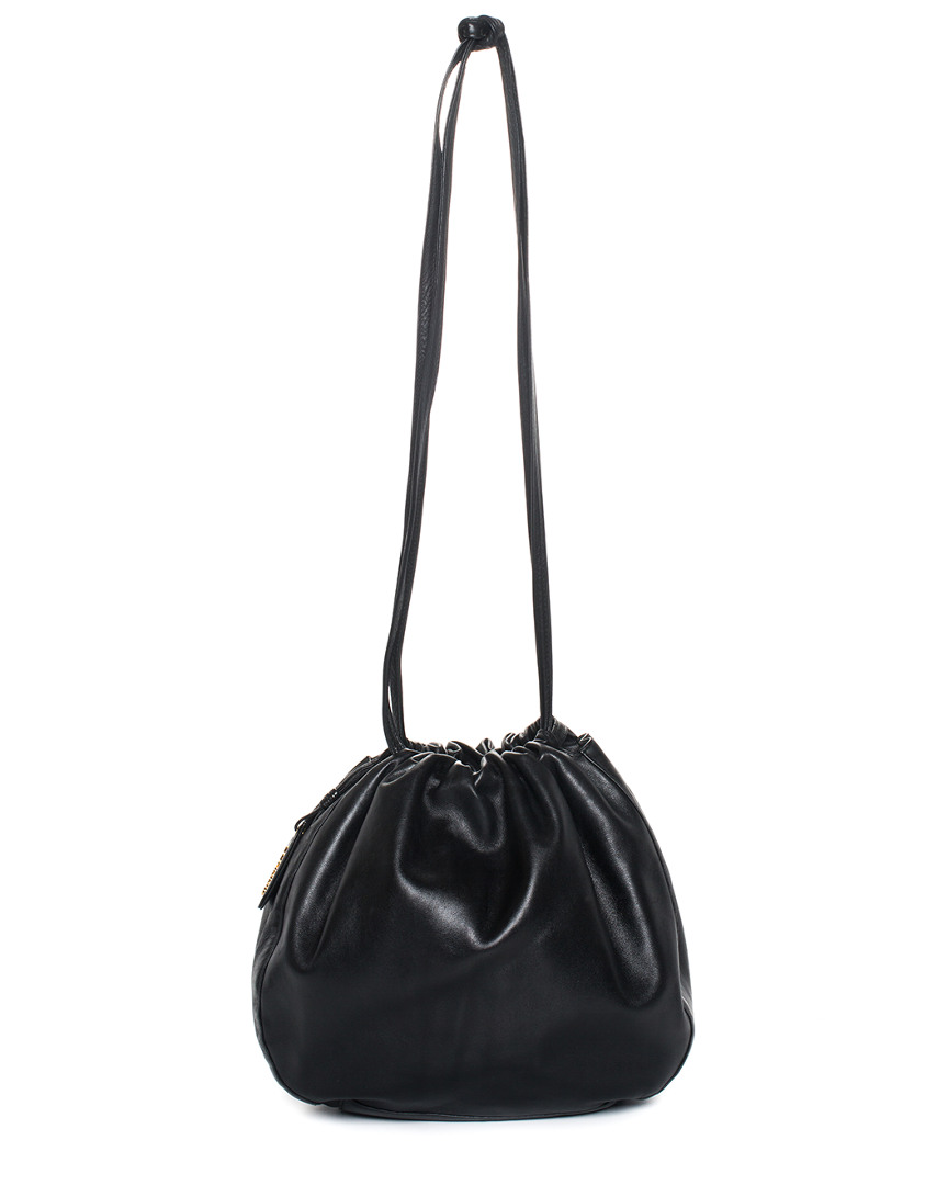 black leather drawstring bucket bag