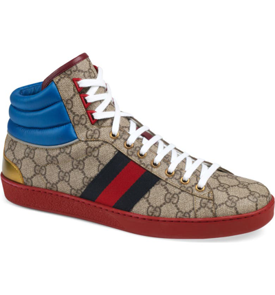 Gucci New Ace High Sneaker In Natural Beige/ Light Brown - Main Image