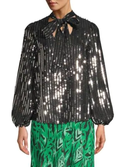 RIXO LONDON Moss Stripe Sequin Peasant Blouse