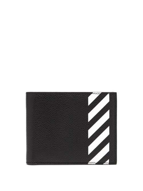 Shop Off-white Stripe-print Bi-fold Leather In White