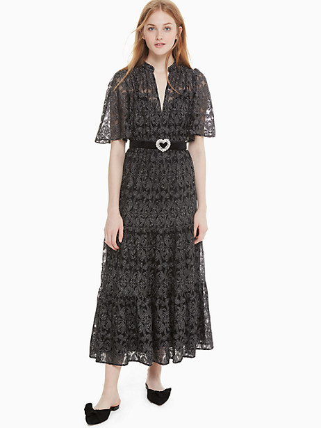 Shop Kate Spade Metallic Embroidery Midi Dress In Black