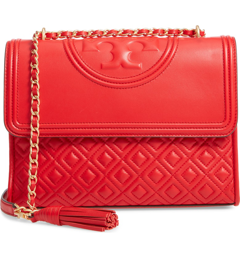 Shop Tory Burch Fleming Leather Convertible Shoulder Bag - Red In Brilliant  Red