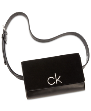 Shop Calvin Klein Suede & Leather Belt Bag In Black/silver