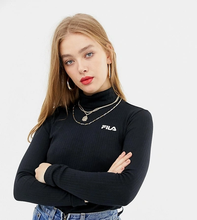 Shop Fila High Neck Top With Small Chest Logo Black