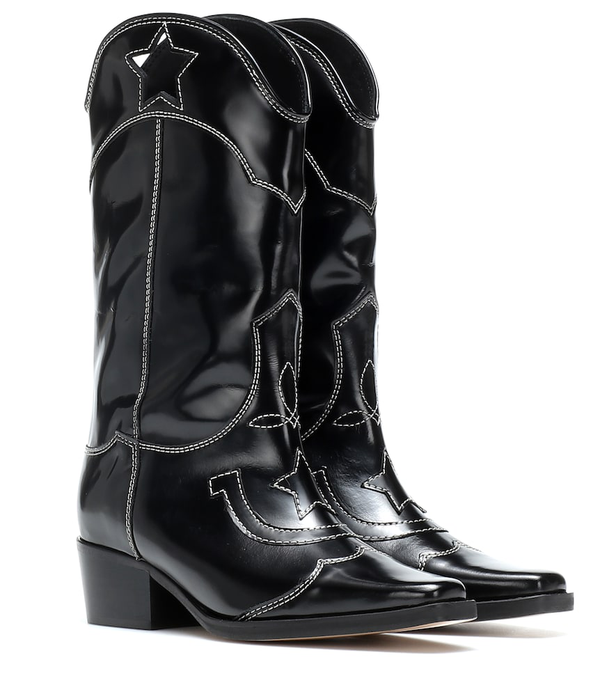 ganni black cowboy boots