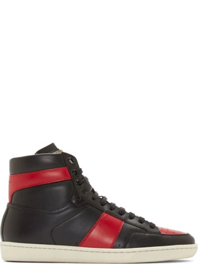 SAINT LAURENT Black & Red Court Classic High-Top Sneakers