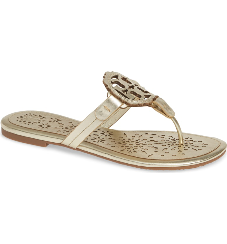 Shop Tory Burch Miller Scalloped Medallion Sandal In Spark Gold / Spark Gold