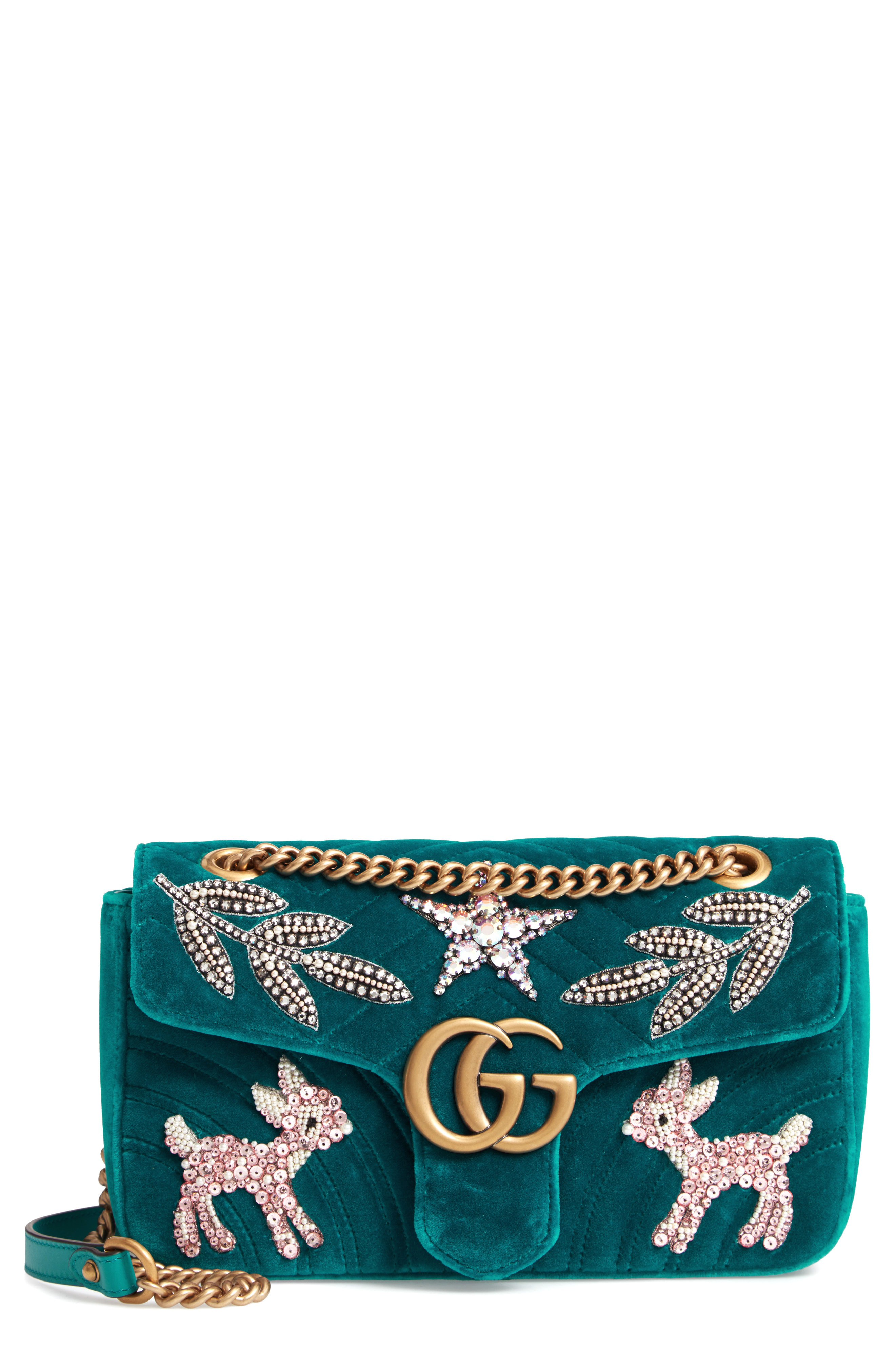 gucci teal velvet bag