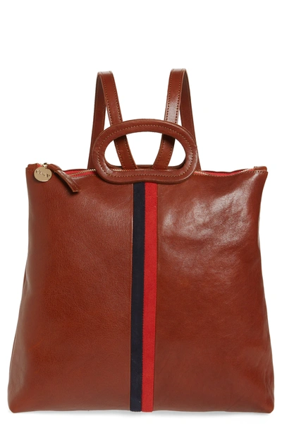 CLARE V MARCELLE LEATHER BACKPACK - BROWN