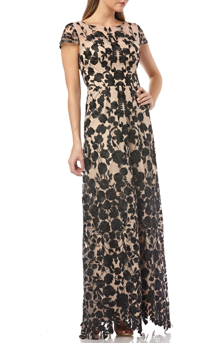 floral embroidered evening dress js collections