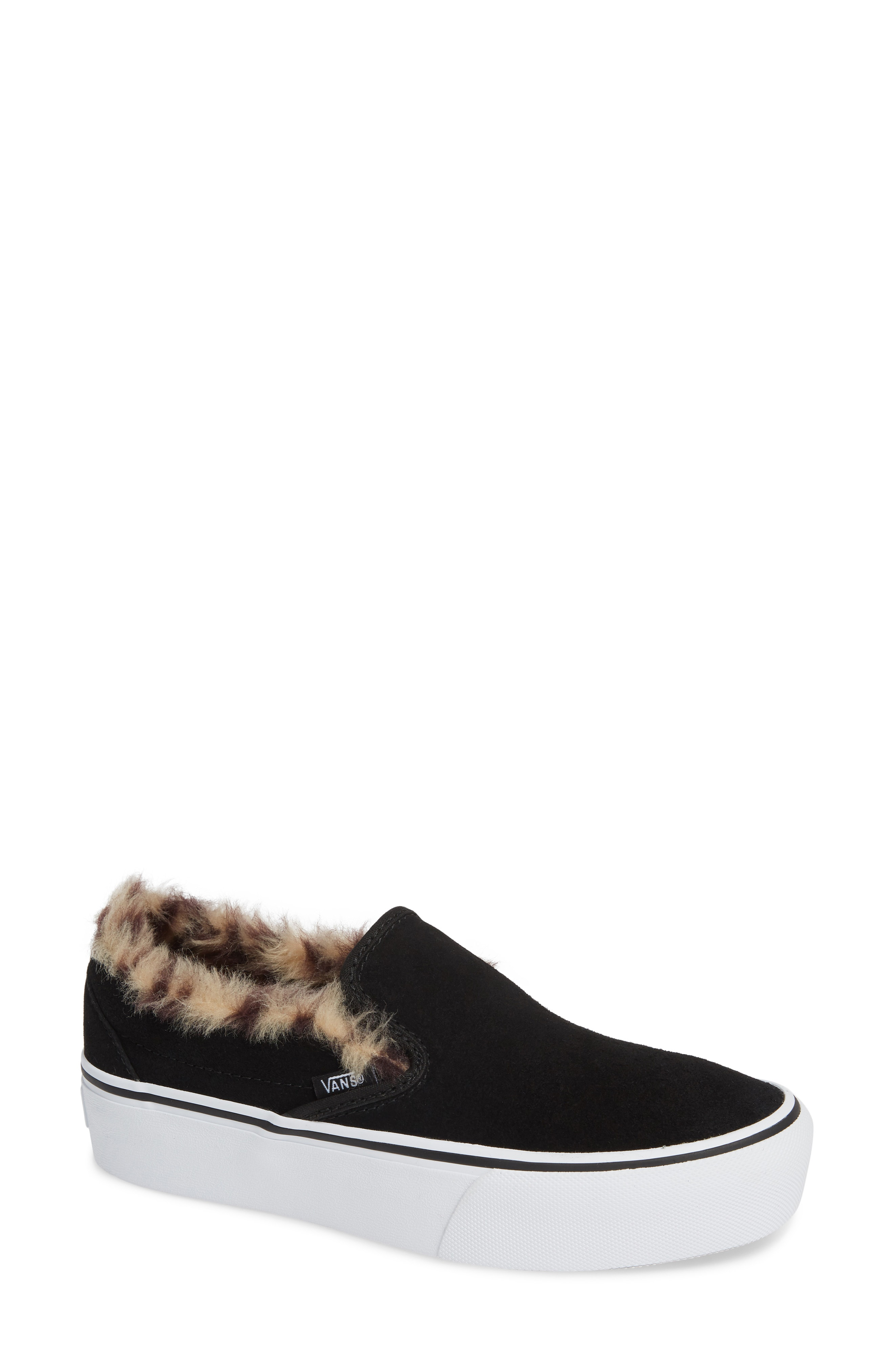 vans faux fur slip ons