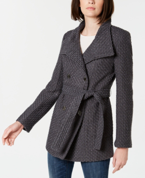 calvin klein basket weave belted coat