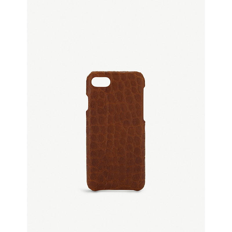 Shop The Case Factory Croc Embossed Leather Iphone 7 8 Case In Cognac