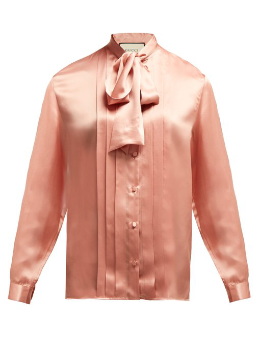 light pink satin blouse