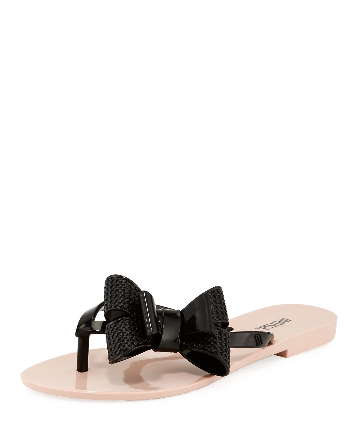 black jelly flip flops with bow