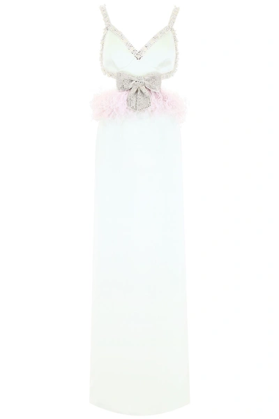 Miu Miu Satin Dress With Feathers And Crystals In Giada|verde