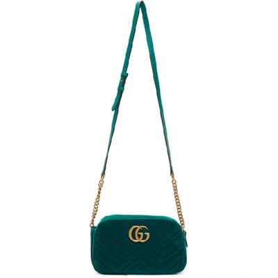 Gucci Green Velvet Small Gg Marmont Shoulder Bag In 4462 Pavone