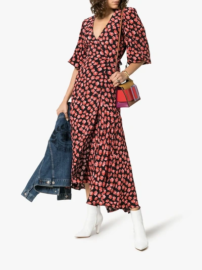ganni dress red flowers Ganni Printed Crepe Wrap Dress