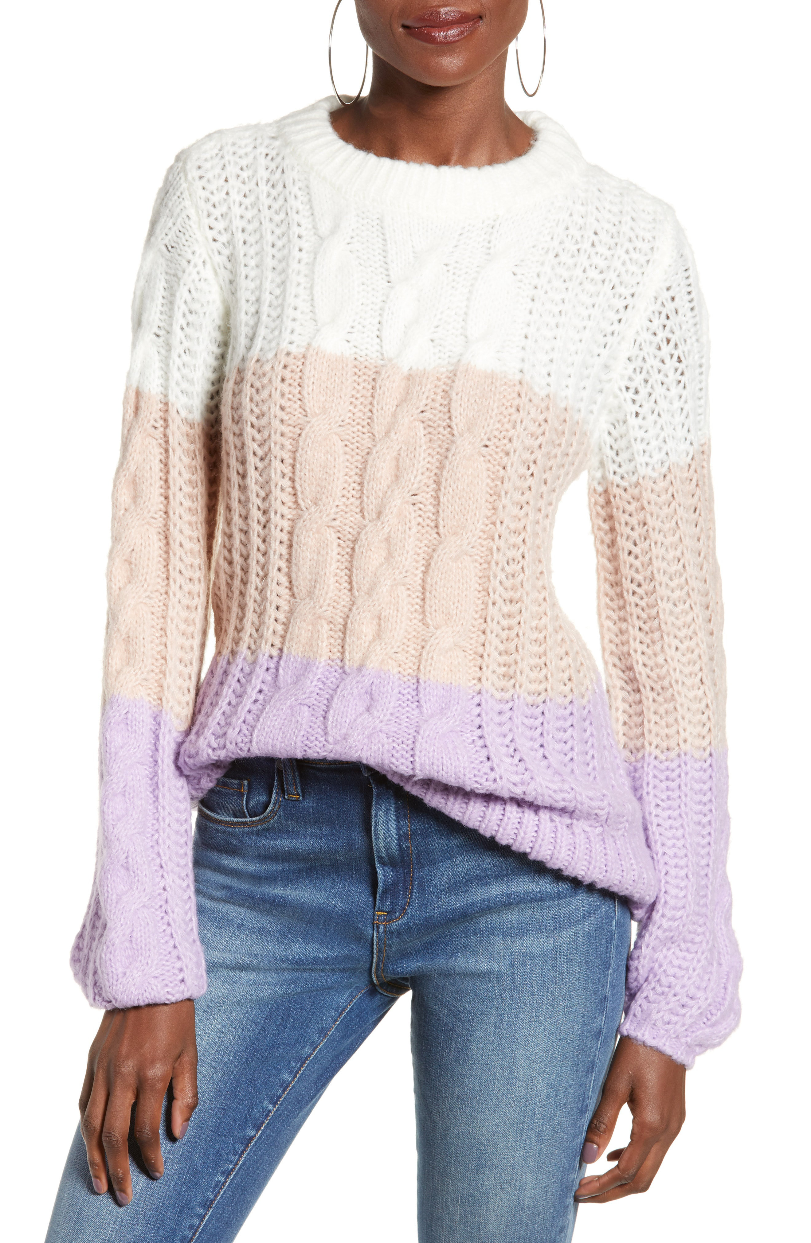 Omkostningsprocent Andesbjergene september Shop Vero Moda Becca Colorblock Chunky Cable Sweater In Snow White/ Sepia