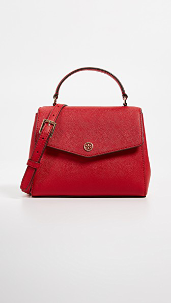 Shop Tory Burch Robinson Small Top Handle Satchel In Brilliant Red