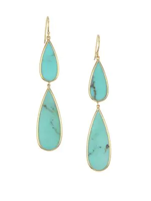Shop Ippolita Turquoise & 18K Gold Double Teardrop Earrings In Gold-Turquoise