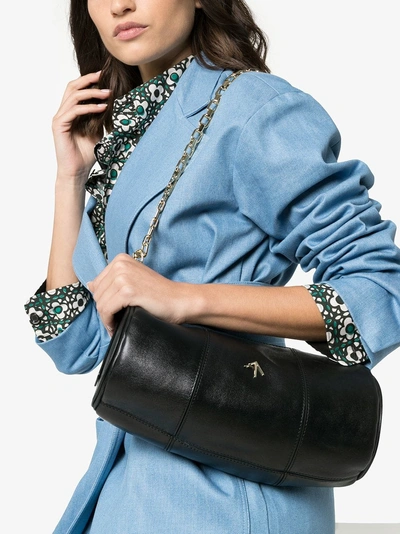 MANU ATELIER MANU ATELIER BLACK CYLINDER LEATHER SHOULDER BAG