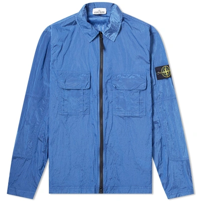 Shop Stone Island Nylon Metal Zip Overshirt In Blue